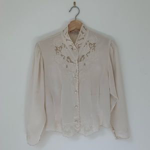 vintage hand embroidered silk blouse